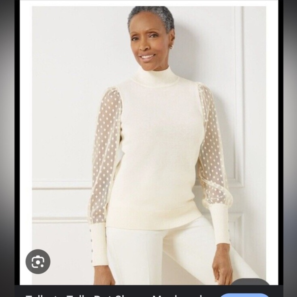 TALBOTS | Tulle Dot Sleeve Mockneck Pullover in Ivory